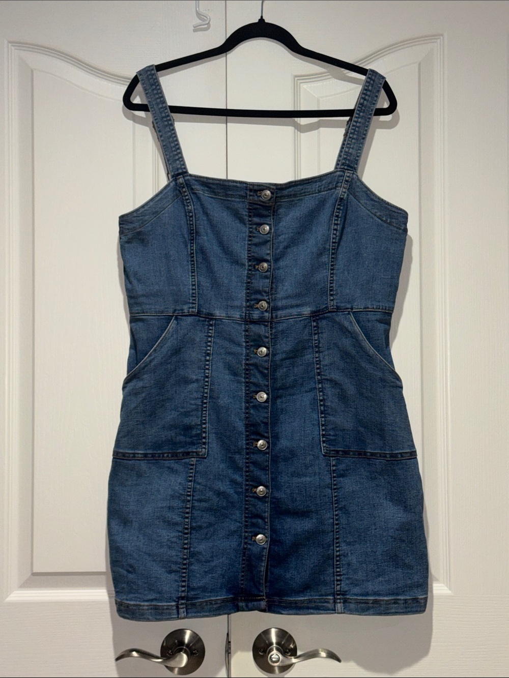 Concert dress! Denim Button Mini Dress with a lot of strrreeetttchh real buttons